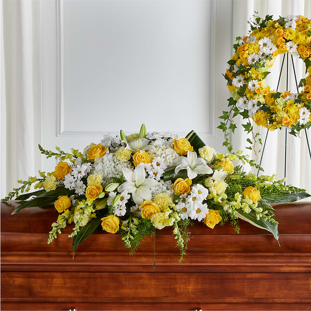 Golden Harmony Casket Spray – Catta Flowers Llc, Kennedale TX