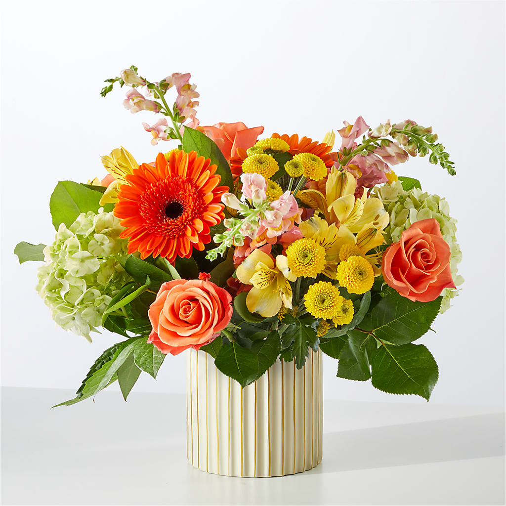 Autumn Sunshine Bouquet with Ivory Vase –  Catta Flowers Llc, Kennedale TX